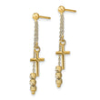 14K Polished D/C Cross Beaded Post Dangle Earrings