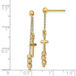 14K Polished D/C Cross Beaded Post Dangle Earrings
