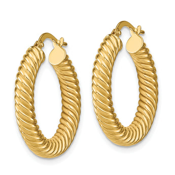 14K Polished Textured Hoop Earrings
