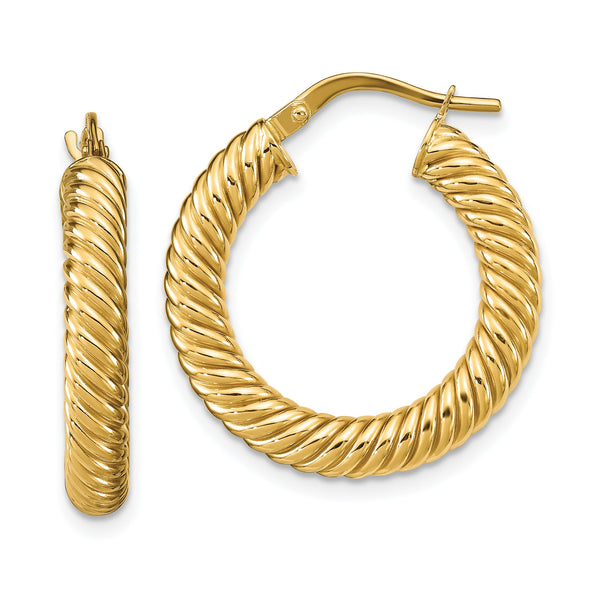 14K Polished Textured Hoop Earrings