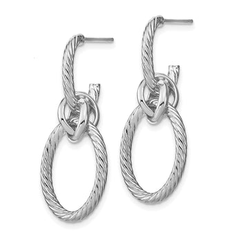 14K White Gold Polished Textured Post Dangle Earrings