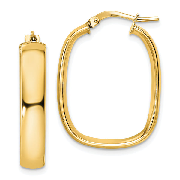 14K Polished Squared Oval Hoop Earrings