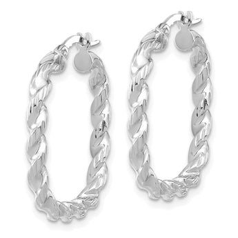 14K White Gold Polished Square Twisted Hoop Earrings