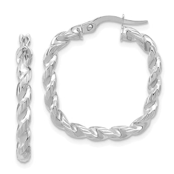 14K White Gold Polished Square Twisted Hoop Earrings