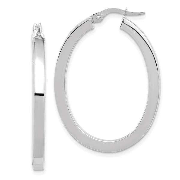 14K White Gold Polished Oval Hoop Earrings