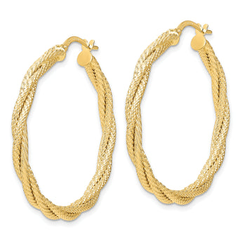 14K Polished Twisted Textured Hoop Earrings