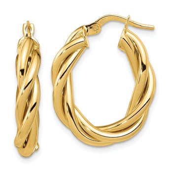 14K Polished Twisted Oval Hoop Earrings