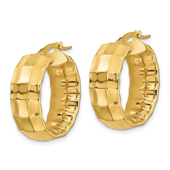 14K Polished Textured Oval Hoop Earrings