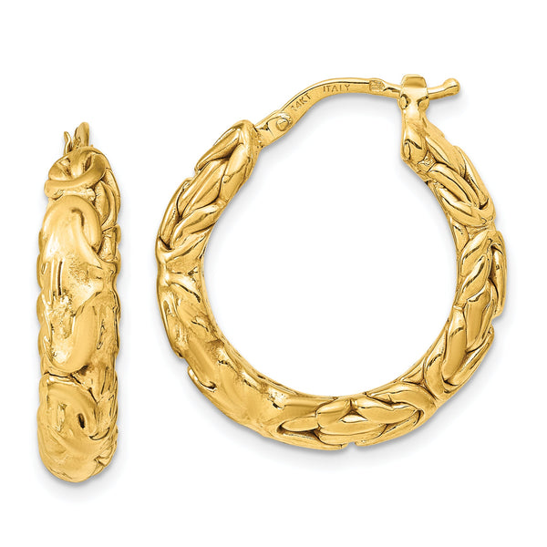 14k Polished Textured Hoop Earrings