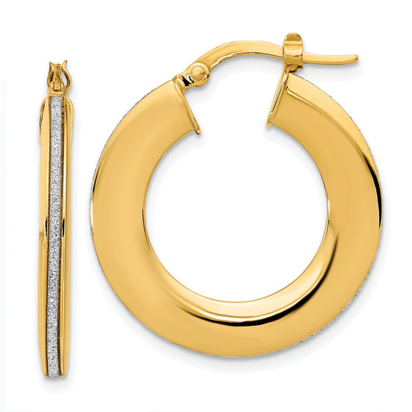 14K Polished Glitter Infused Hoop Earrings