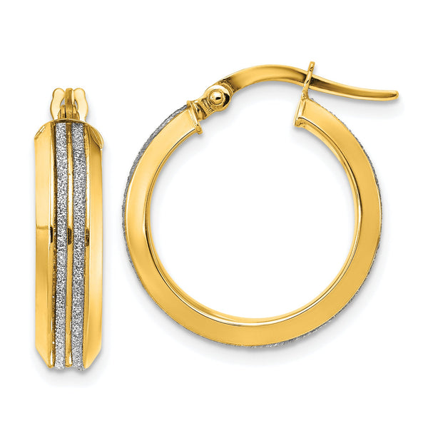 14K Polished Glitter Infused Hoop Earrings