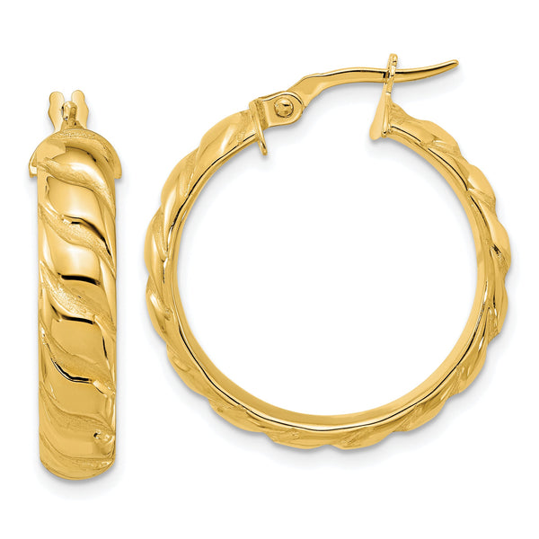 14k Polished and Twisted Hoop Earrings
