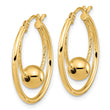 14K Polished Textured w/ 6mm Ball Hoop Earrings