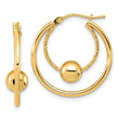 14K Polished Textured w/ 6mm Ball Hoop Earrings