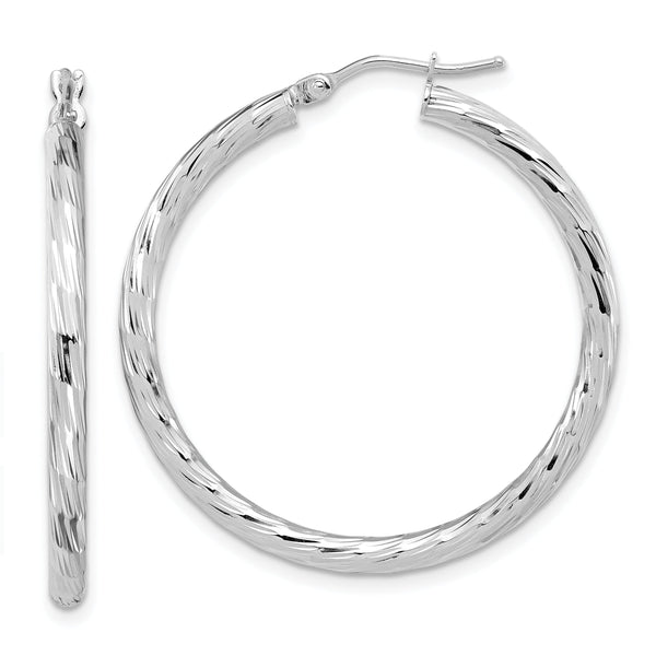 14k White Gold Polished D/C Hoop Earrings