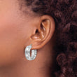 14k White Gold Polished Textured Oval Hoop Earrings