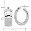 14k White Gold Polished Textured Oval Hoop Earrings