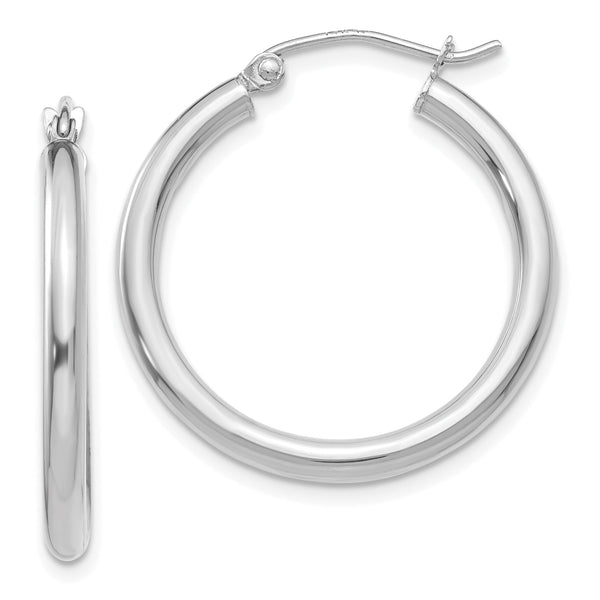 14k White Gold Polished 2.5mm Lightweight Tube Hoop Earrings