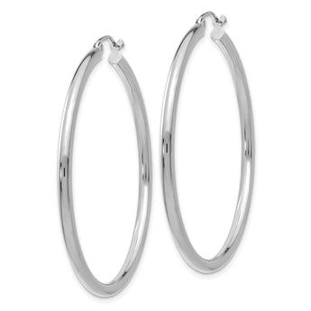 14k White Gold Polished 2.5mm Lightweight Tube Hoop Earrings