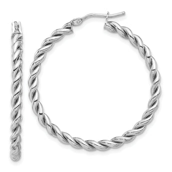14K White Gold Polished Twist Hoop Earrings