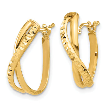 14K Polished and Diamond-cut Hoop Earrings