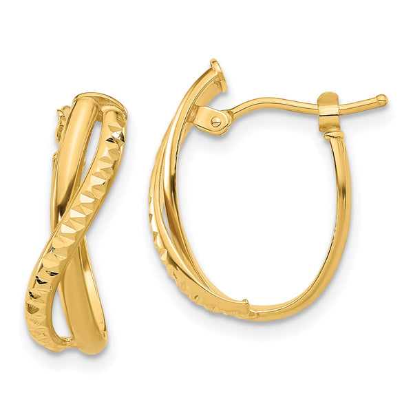 14K Polished and Diamond-cut Hoop Earrings