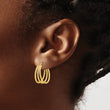 14K Polished and Textured Three Row Hoop Post Earrings