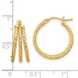 14K Polished and Textured Three Row Hoop Post Earrings