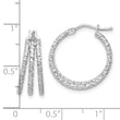 14K White Gold Polished and Textured Three Row Hoop Post Earrings