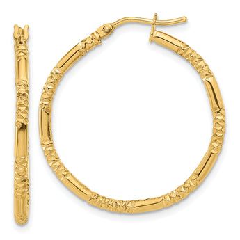 14K Polished and Textured Hoop Earrings