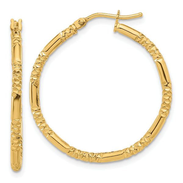 14K Polished and Textured Hoop Earrings