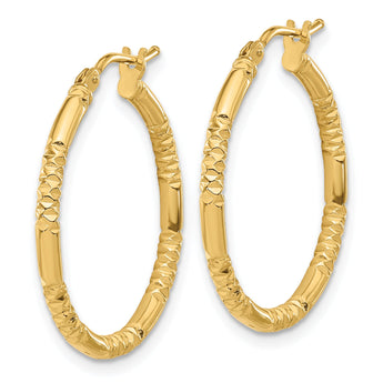 14K Polished and Textured Hoop Earrings