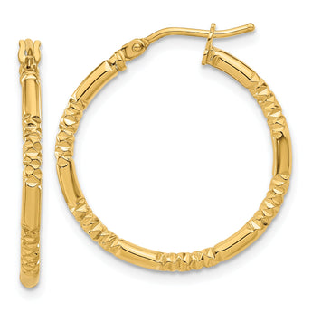 14K Polished and Textured Hoop Earrings