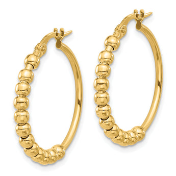 14K Polished Beaded Hoop Earrings