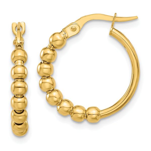14K Polished Beaded Hoop Earrings