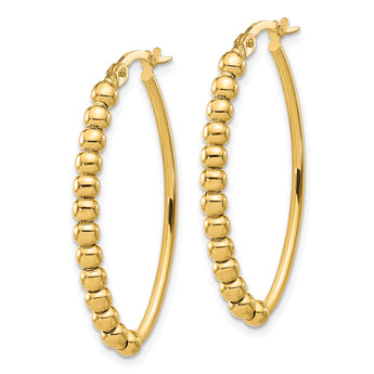 14K Polished Beaded Oval Hoop Earrings