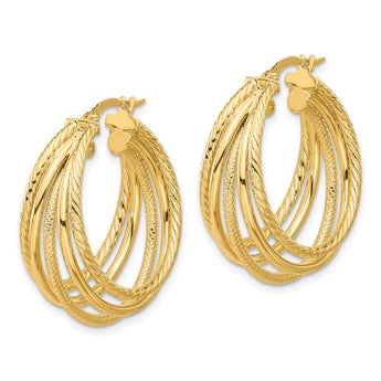 14K Polished and Multi Textured Hoop Earrings