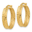 14K Polished and Textured Round Hoop Earrings