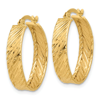 14K Polished and Textured Round Hoop Earrings
