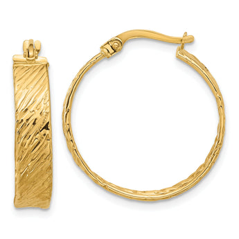 14K Polished and Textured Round Hoop Earrings