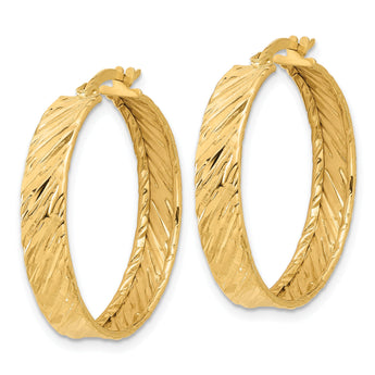 14K Polished and Textured Round Hoop Earrings
