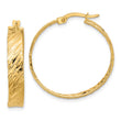 14K Polished and Textured Round Hoop Earrings