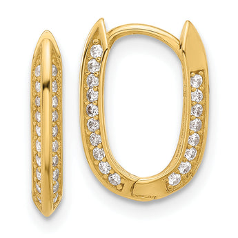 14K Polished CZ Hinged Hoop Earrings
