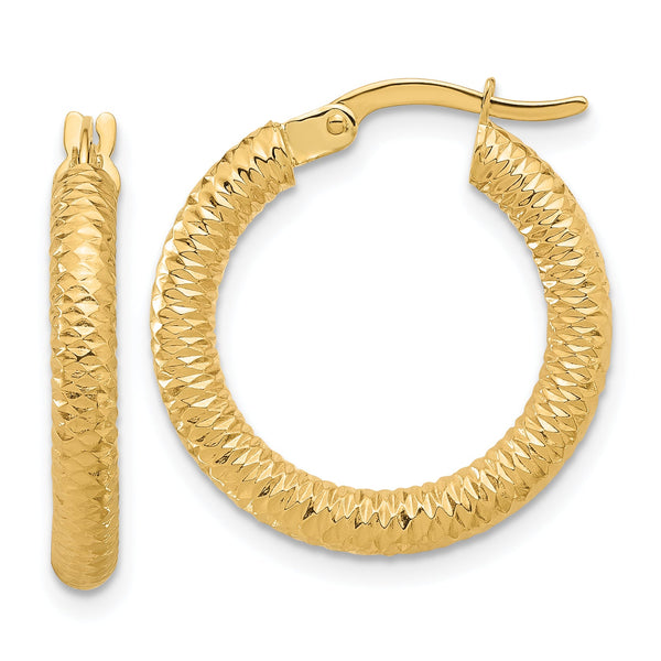 14K Diamond-Cut Round Hoop Earrings