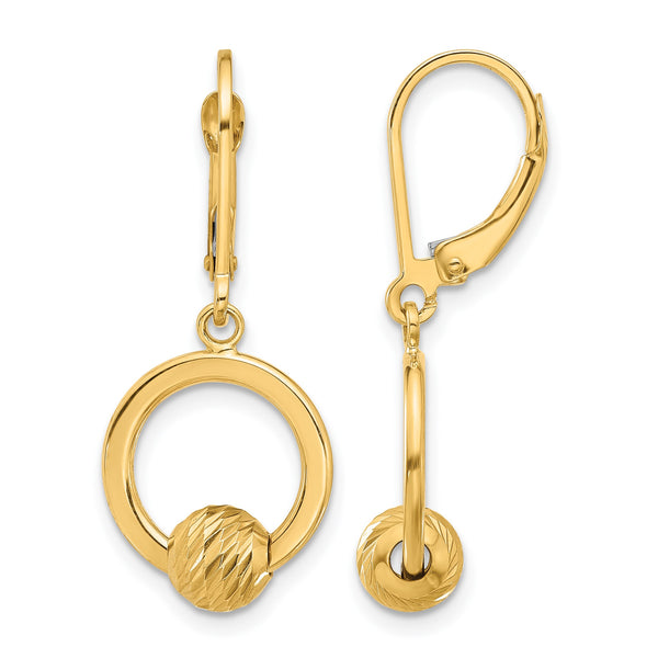 14K Polished and Diamond-cut Beads Leverback Earrings - Birthstone Company