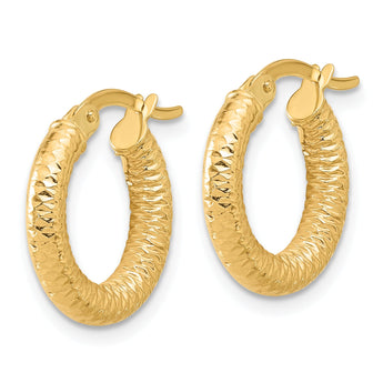 14K Polished and Diamond-cut Hoop Earrings