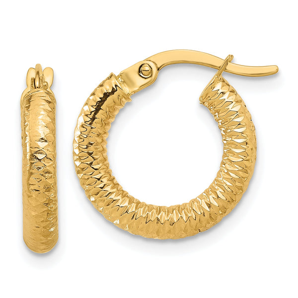 14K Polished and Diamond-cut Hoop Earrings