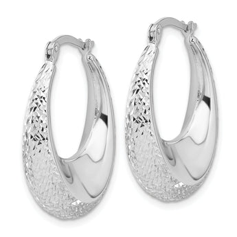 14K White Gold Diamond-Cut Oval Hoop Earrings