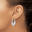 14K White Gold Diamond-Cut Oval Hoop Earrings