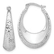 14K White Gold Diamond-Cut Oval Hoop Earrings